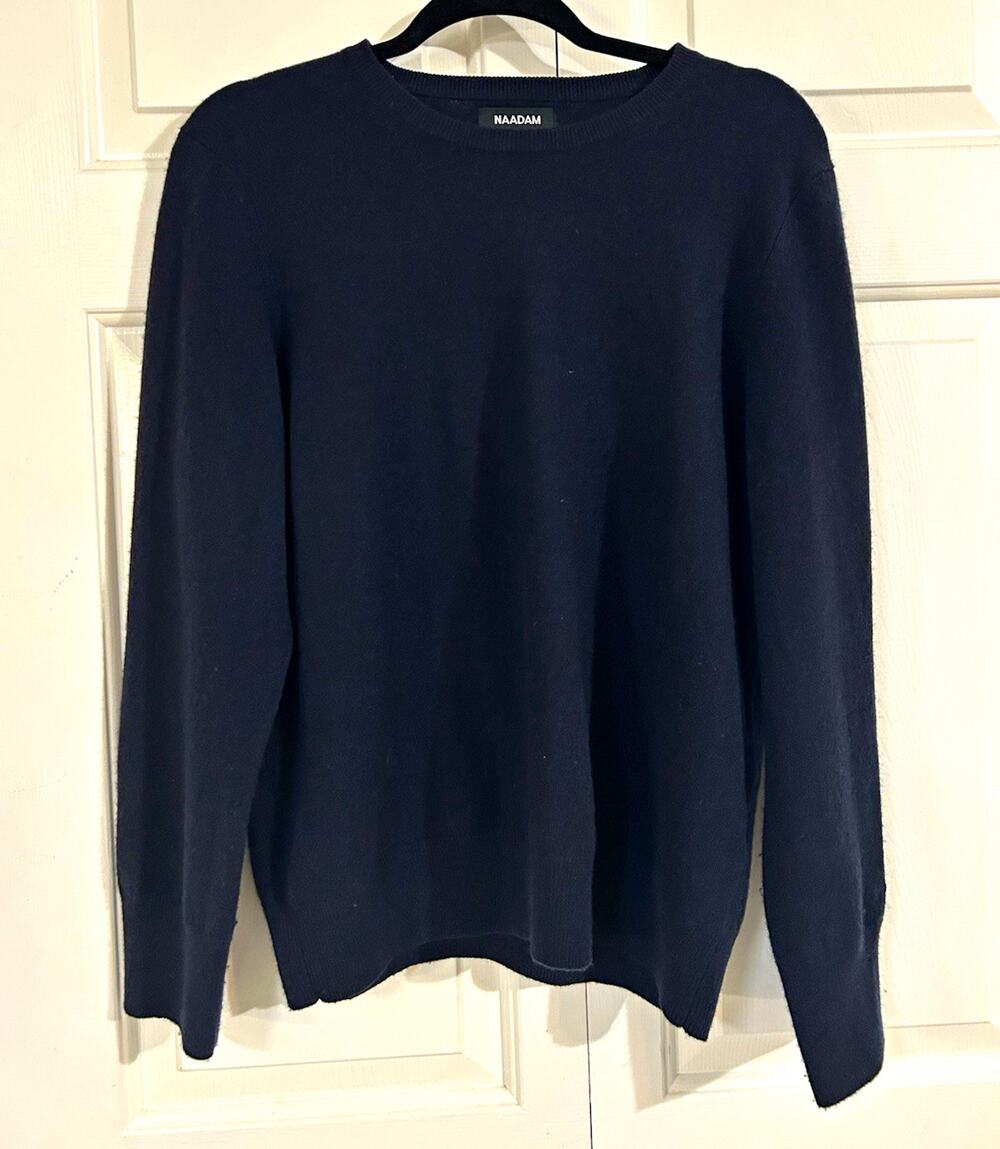 NAADAM Navy Blue 100% Cashmere Knit Crew Neck Pullover Sweater L